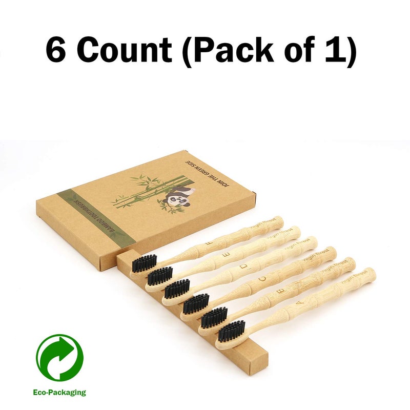 Virgin Forest Bamboo Toothbrush, Vegan Natural ECO Friendly Wood Toothbrushes, Biodegradable Organic Charcoal Tooth Brush, Pack of 6 - Image 2